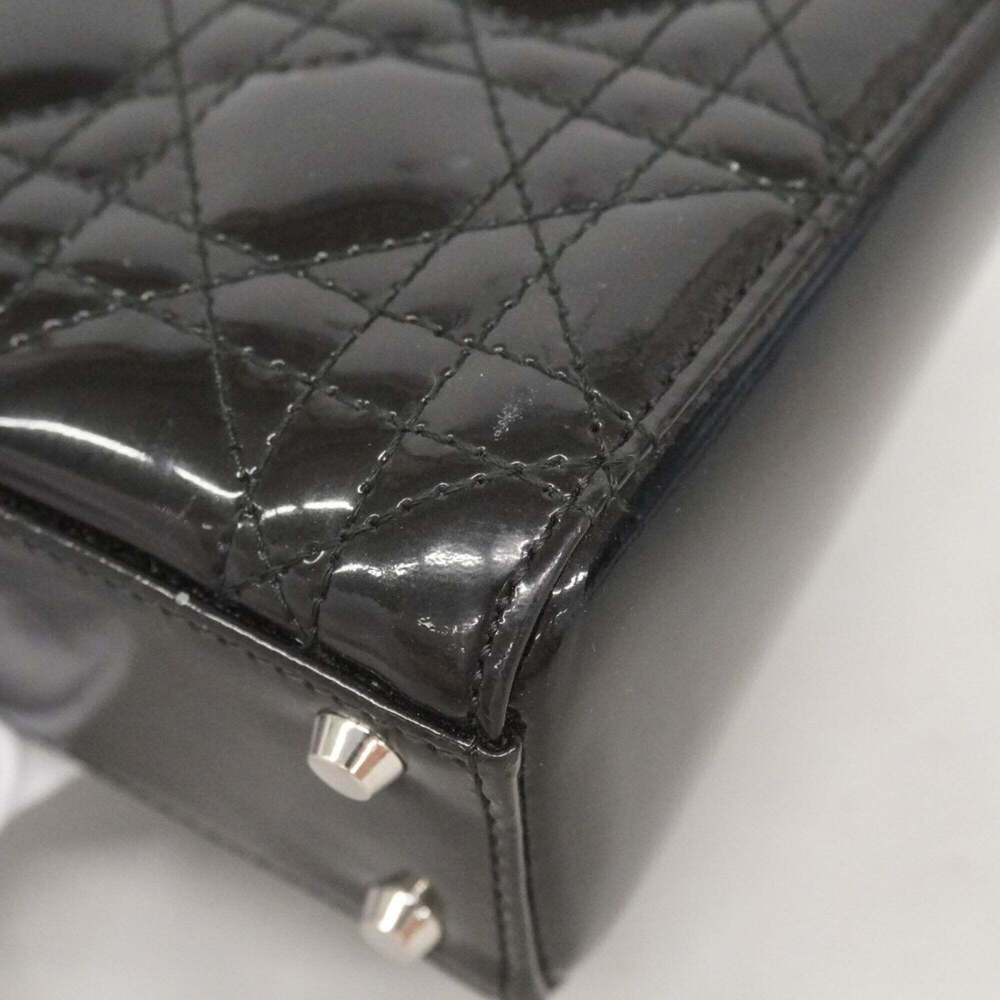 Christian Dior Cannage Lady handbag, black enamel, 2-way bag for women. - Picture 7 of 15